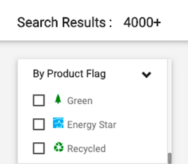 Screenshot from UGAmart showing a list of checkbox items: Green, Energy Star, and Recycled